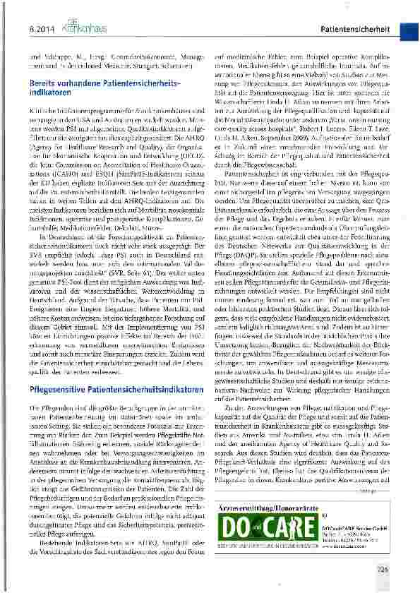 Vorschauseite 2: Pflegesensitive Patientensicherheits (PSI)