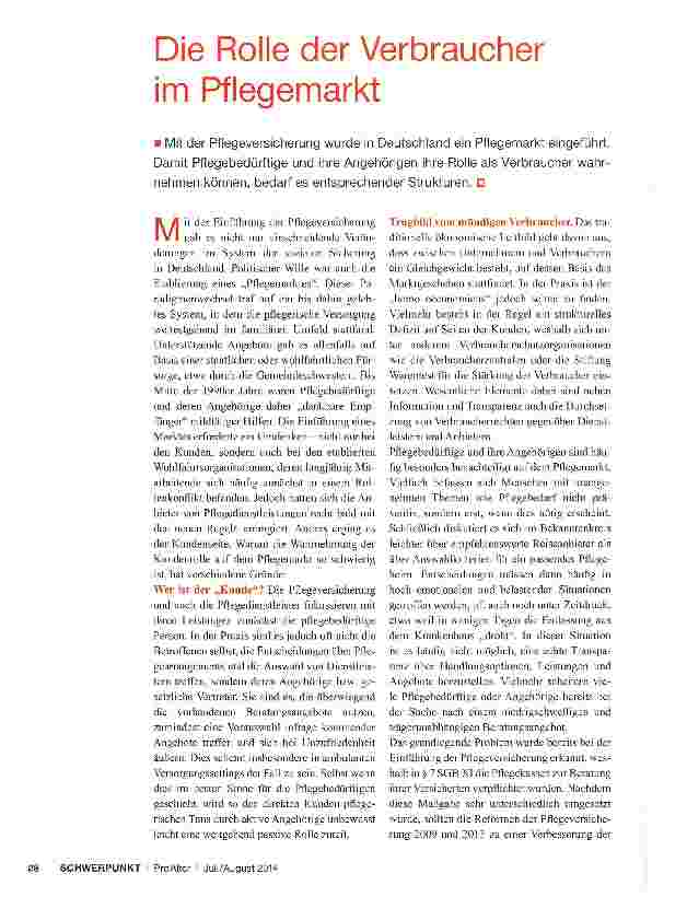 Vorschauseite 1: Die Rolle der Verbraucher im Pflegemarkt