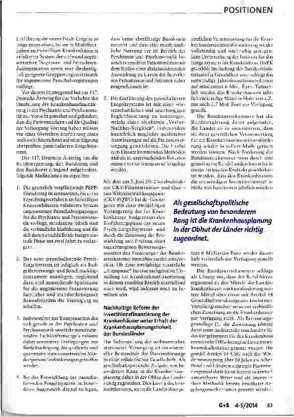 Vorschauseite 5: Positionen der Bundesärztekammer zur Reform der Krankenhausversorgung und -finanzierung