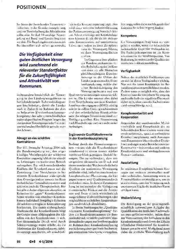 Vorschauseite 6: Positionen der Bundesärztekammer zur Reform der Krankenhausversorgung und -finanzierung