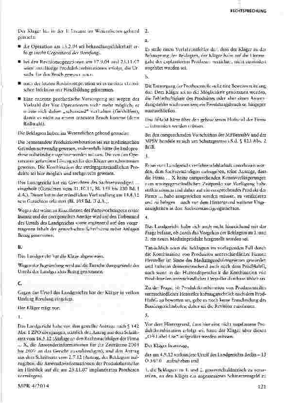 Vorschauseite 2: Produkthaftung bei Kombinationen von Medizinprodukten § 832 Abs. 2 BGB iVm. §§ 1 Abs. 1, 3 ProdHaftG