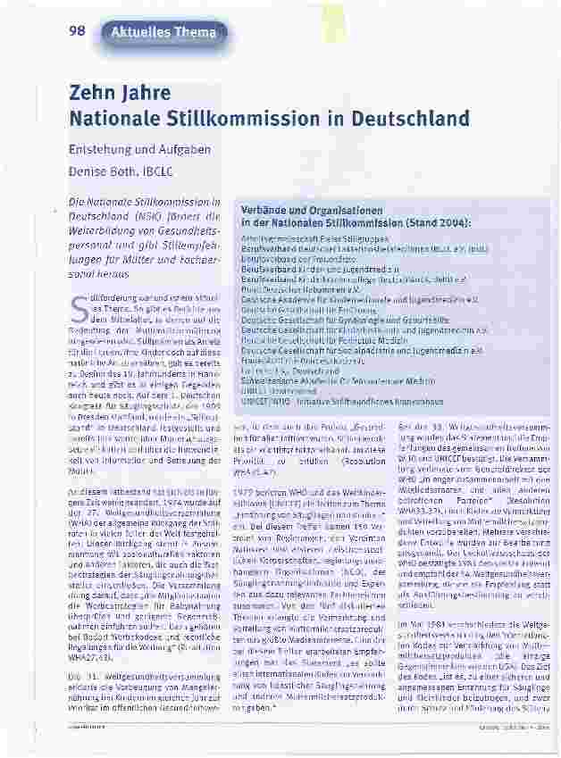 Vorschauseite 1: Zehn Jahre Nationale Stillkommission in DeutschlandEntstehung und Aufgaben