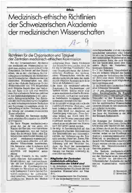 Vorschauseite 1: Medizinisch-ethische Richtlinien (R) der schweizerischen Akademie der medizinischen Wissenschaften