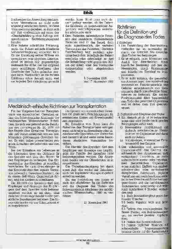 Vorschauseite 5: Medizinisch-ethische Richtlinien (R) der schweizerischen Akademie der medizinischen Wissenschaften