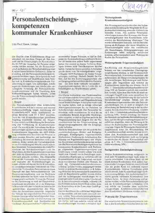 Vorschauseite 1: Personalentscheidungskompetenzen kommunaler Krankenhäuser