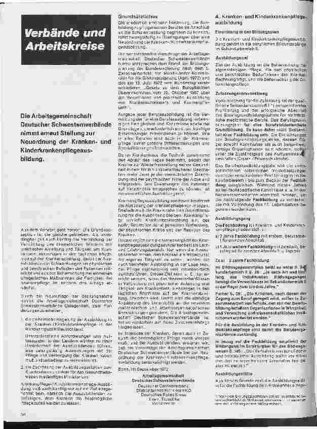 Vorschauseite 1: Die Arbeitsgemeinschaft Deutscher Schwesternverbände nimmt erneut Stellung zur Neuordnung d. Krankenu. Kinderkrankenpflegeausbildung