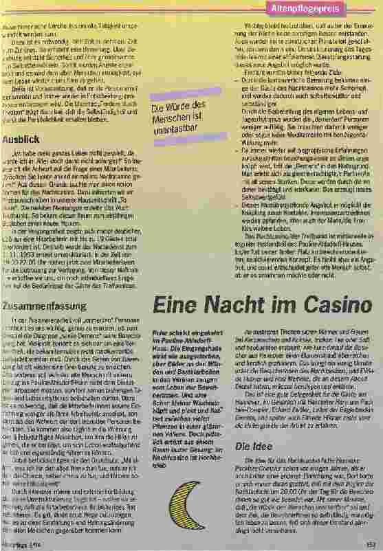 Vorschauseite 3: Keine Jetons, keine Croupiers, aber ... Ein Nachtcasino gewinnt den Altenpflegepreis 94