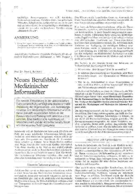 Vorschauseite 1: Neues Berufsbild : Medizinischer Informatiker