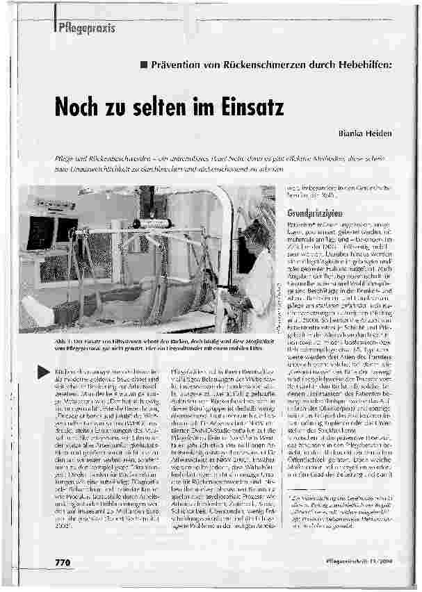 Vorschauseite 1: Noch zu selten im Einsatz. Prävention von Rückenschmerzen durch Hebehilfen