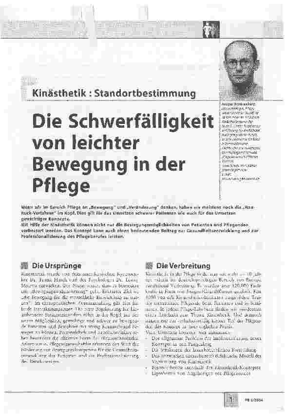 Vorschauseite 1: Kinästhetik: StandortbestimmungDie Schwerfälligkeit von leichter Bewegung in der Pflege
