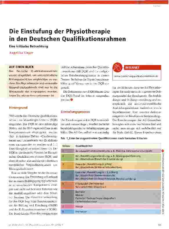 Vorschauseite 1: Die Einstufung der Physiotherapie in den Deutschen Qualifikationsrahmen