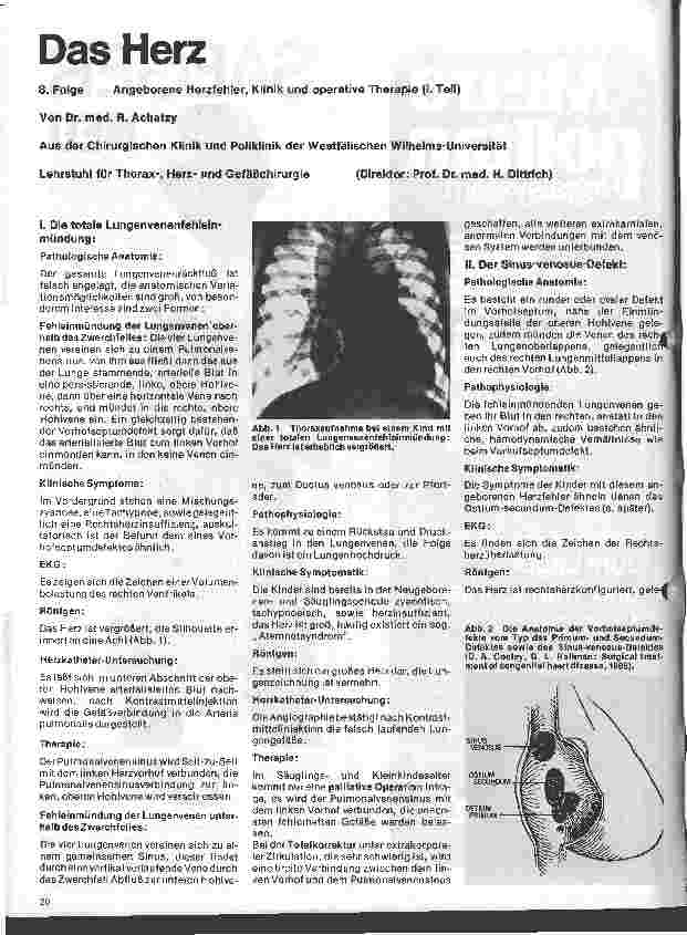 Vorschauseite 1: Das Herz 8. Folge: Angeborene Herzfehler, Klinik u. operative Therapie (I.Teil)