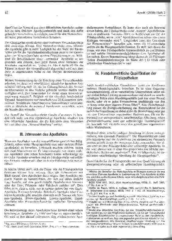 Vorschauseite 2: Die firmenund kennzeichenrechtliche Behandlung von Filialapotheken und Versandapotheken
