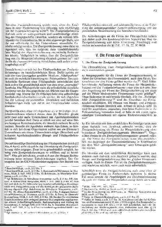 Vorschauseite 3: Die firmenund kennzeichenrechtliche Behandlung von Filialapotheken und Versandapotheken