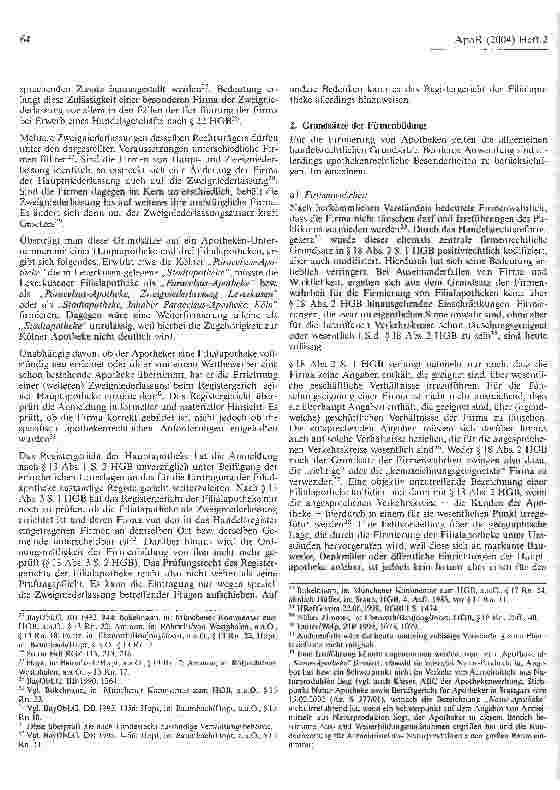 Vorschauseite 4: Die firmenund kennzeichenrechtliche Behandlung von Filialapotheken und Versandapotheken