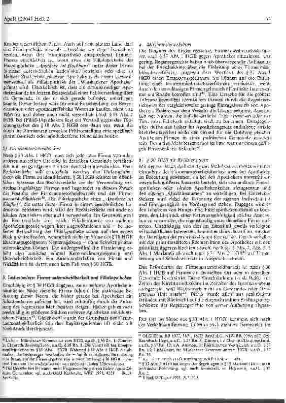 Vorschauseite 5: Die firmenund kennzeichenrechtliche Behandlung von Filialapotheken und Versandapotheken