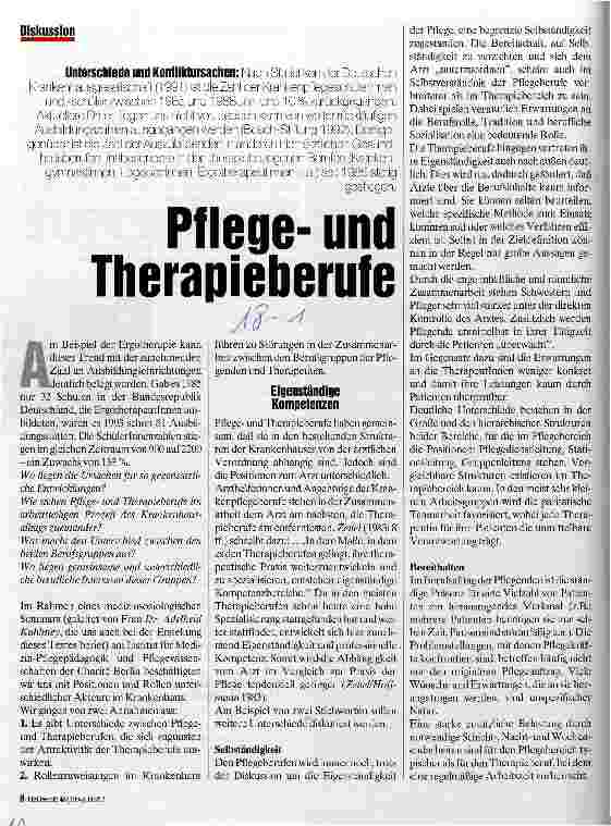 Vorschauseite 1: Pflegeund Therapieberufe Unterschiede und Konfliktursachen