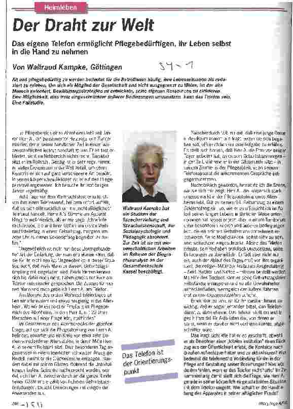 Vorschauseite 1: Der Draht zur Welt Das eigene Telephon ermöglicht Pflegebedürftigen, ihr Leben selbst in die Hand zu nehmen