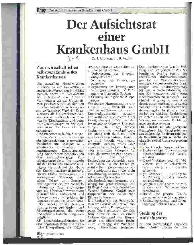 Vorschauseite 1: Der Aufsichtsrat einer Krankenhaus GmbH