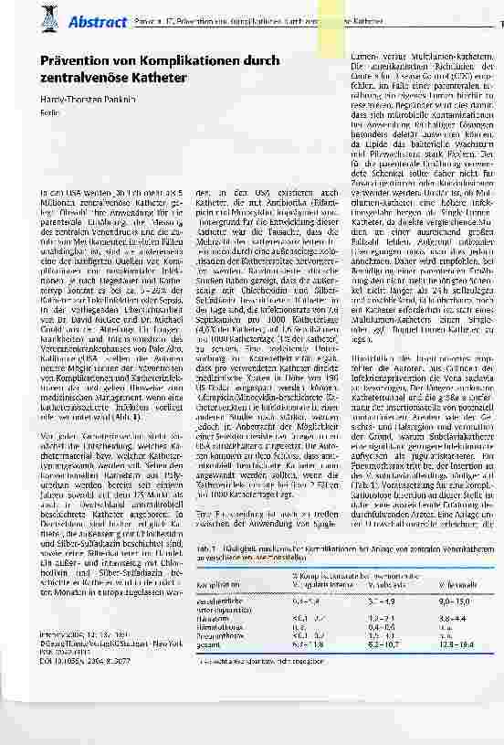Vorschauseite 1: Prävention von Komplikationen durch zentralvenöse Katheter