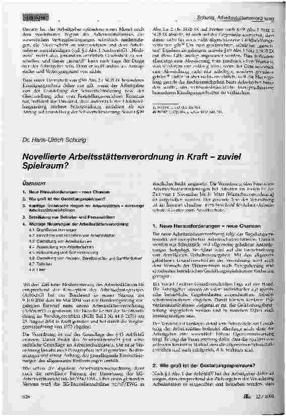 Vorschauseite 1: Novellierte Arbeitsstättenverordnung in Kraft - zuviel Spielraum?