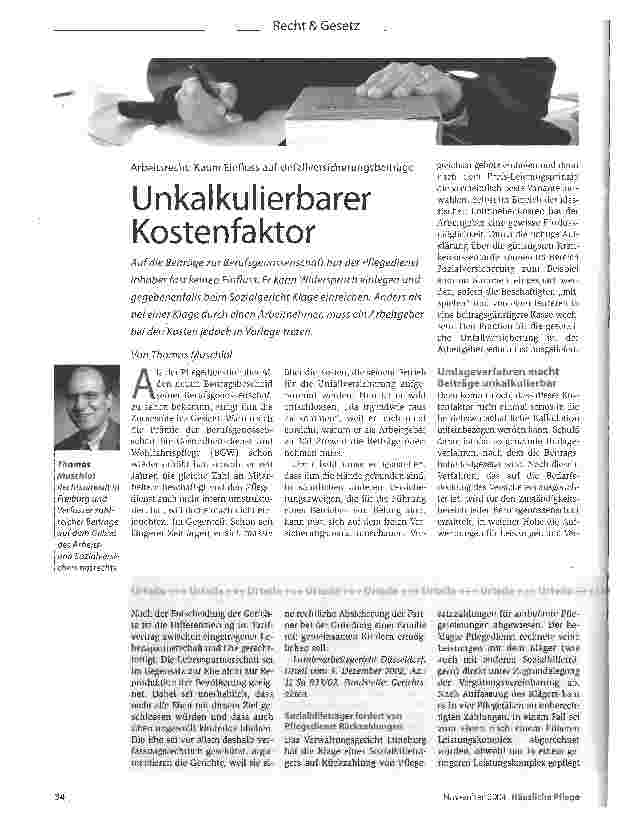 Vorschauseite 1: Unkalkulierbarer KostenfaktorArbeitsrecht: Kaum Einfiuss auf Unfallversicherungsbeiträge