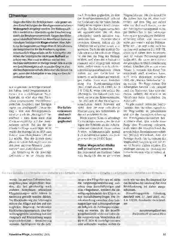 Vorschauseite 2: Unkalkulierbarer KostenfaktorArbeitsrecht: Kaum Einfiuss auf Unfallversicherungsbeiträge