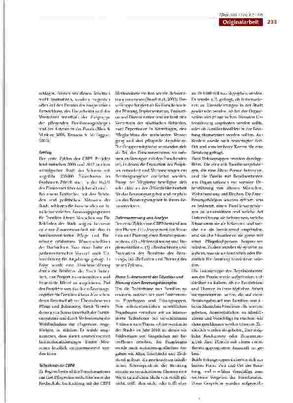Vorschauseite 3: Entwicklung einer pflegegeleiteten Familienberatung für Familien älterer Menschen: Der erste Zyklus eines gemeindebasierten Aktionsforschungsprojektes (CBPR)