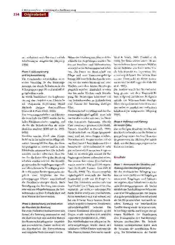 Vorschauseite 4: Entwicklung einer pflegegeleiteten Familienberatung für Familien älterer Menschen: Der erste Zyklus eines gemeindebasierten Aktionsforschungsprojektes (CBPR)