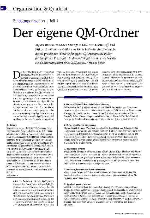 Vorschauseite 1: Selbstorganisation Teil 1 Der eigene QM-Ordner
