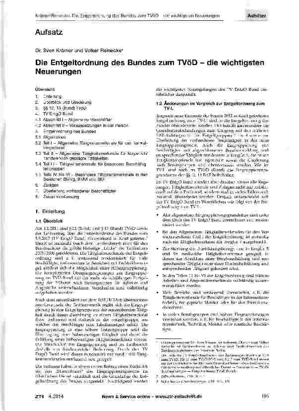 Vorschauseite 1: Die Entgeltordnung des Bundes zum TVöD - die wichtigsten Neuerungen