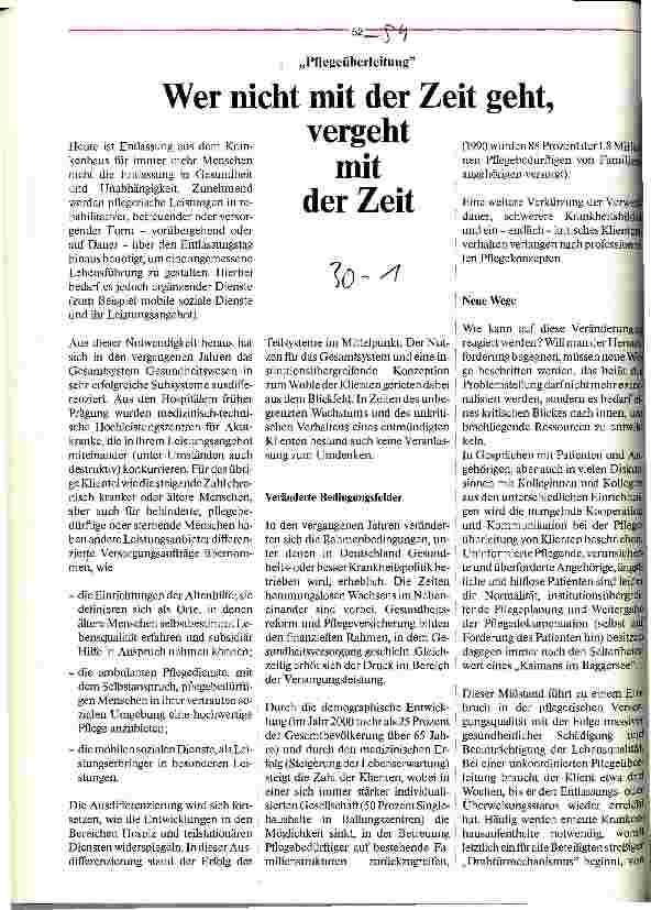 Vorschauseite 1: Wer nicht mit der Zeit geht, vergeht mit der Zeit Pflegeüberleitung