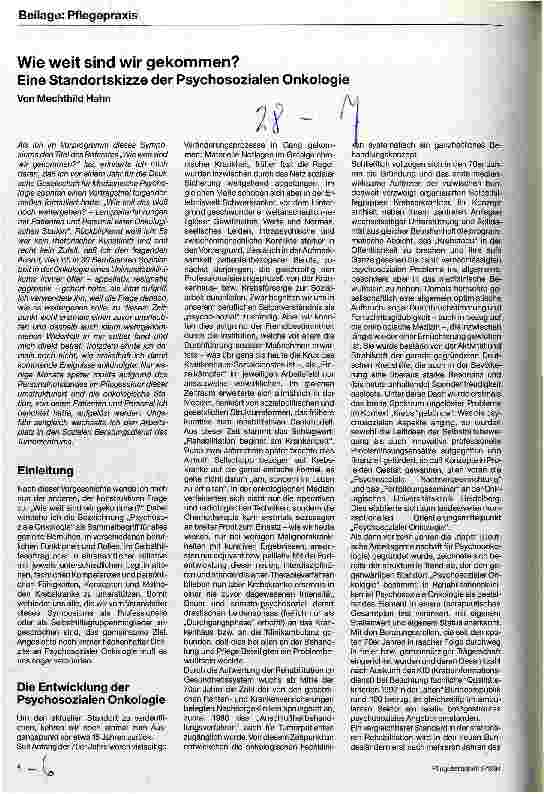 Vorschauseite 1: Wie weit sind wir gekommen? Eine Standortskizze der Psychosozialen Onkologie (PO)