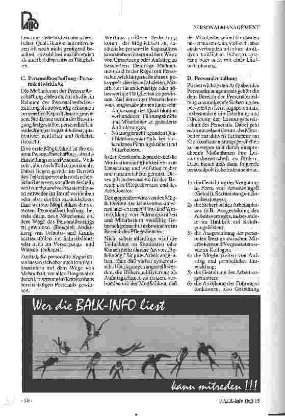 Vorschauseite 2: Personalmanagement im Pflegedienst - Vortrag, BALK-Kongreß Berlin 28. 02. /01. 03. 94