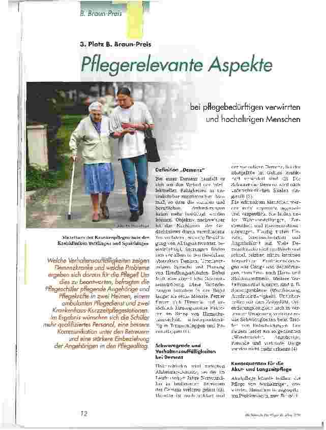Vorschauseite 1: Pflegerelevante Aspekte bei pflegebedürftigen verwirrten und hochaltrigen Menschen