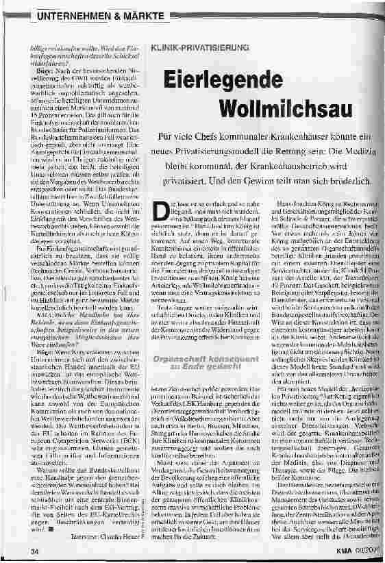 Vorschauseite 1: Eierlegende WollmilchsauKLINIK-PRIVATISIERUNG