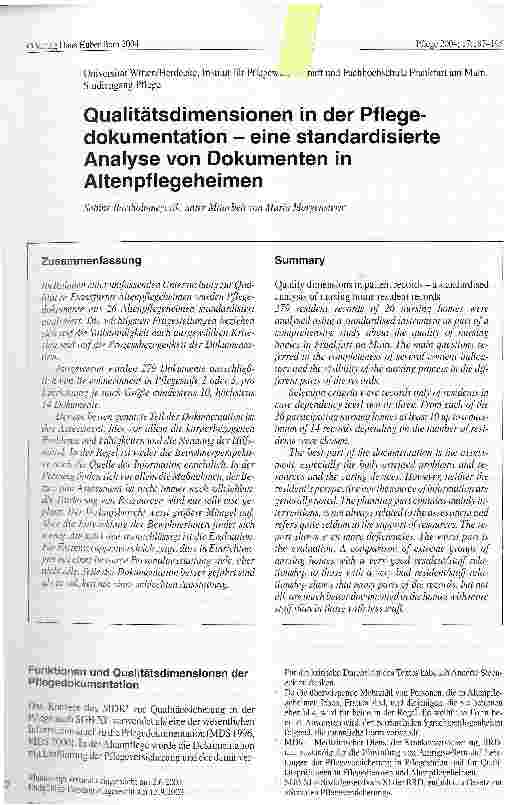 Vorschauseite 1: Qualitätsdimensionen in der Pflegedokumentation - eine standardisierte Analyse von Dokumenten in Altenpflegeheimen