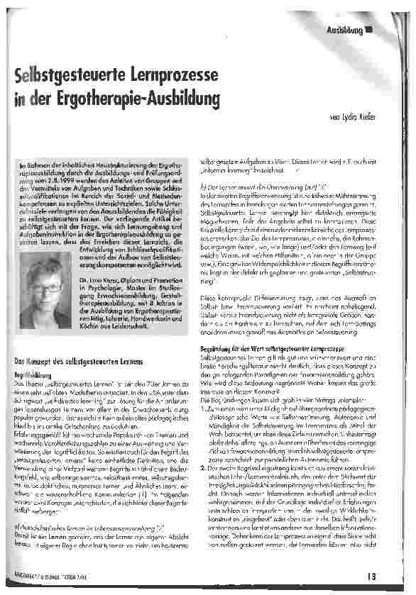 Vorschauseite 1: Selbstgesteuerte Lernprozesse in der Ergotherapie-Ausbildung