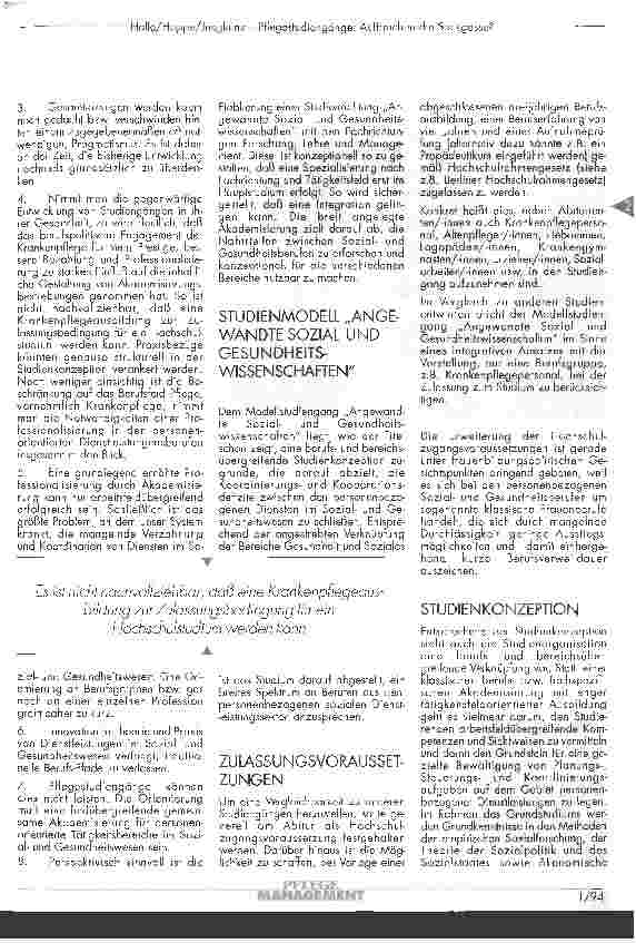 Vorschauseite 3: Pflegestudiengänge: Aufbruch in die Sackgasse?