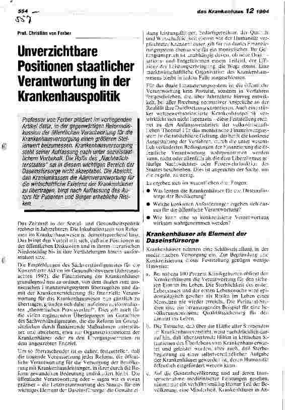 Vorschauseite 1: Unverzichtbare Positionen staatlicher Verantwortung in der Krankenhauspolitik