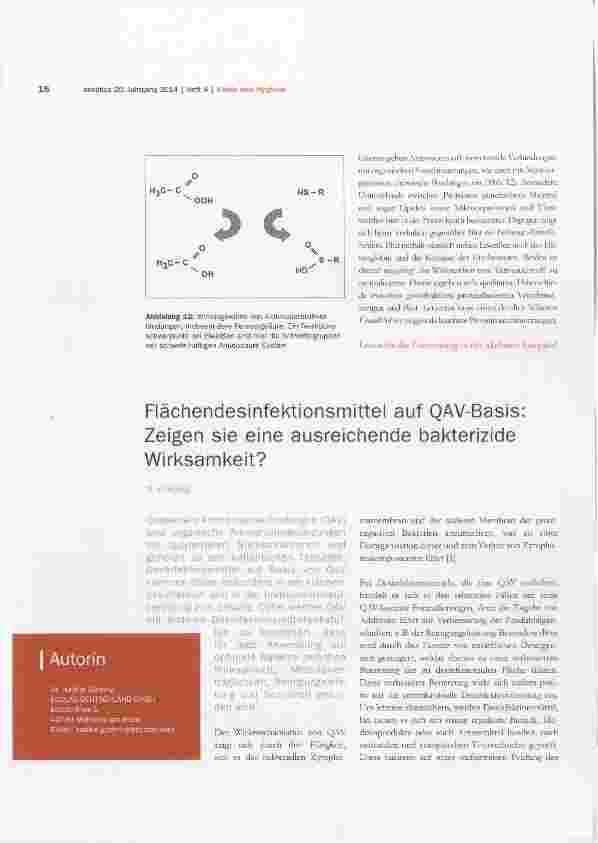 Vorschauseite 1: Flächendesinfektionsmittel auf QAV-Basis: Zeigen sie eine ausreichende bakterizide Wirksamkeit?
