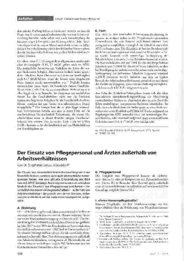 Vorschauseite 1: Der Einsatz von Pflegepersonal und Ärzten außerhalb von Arbeitsverhältnissen