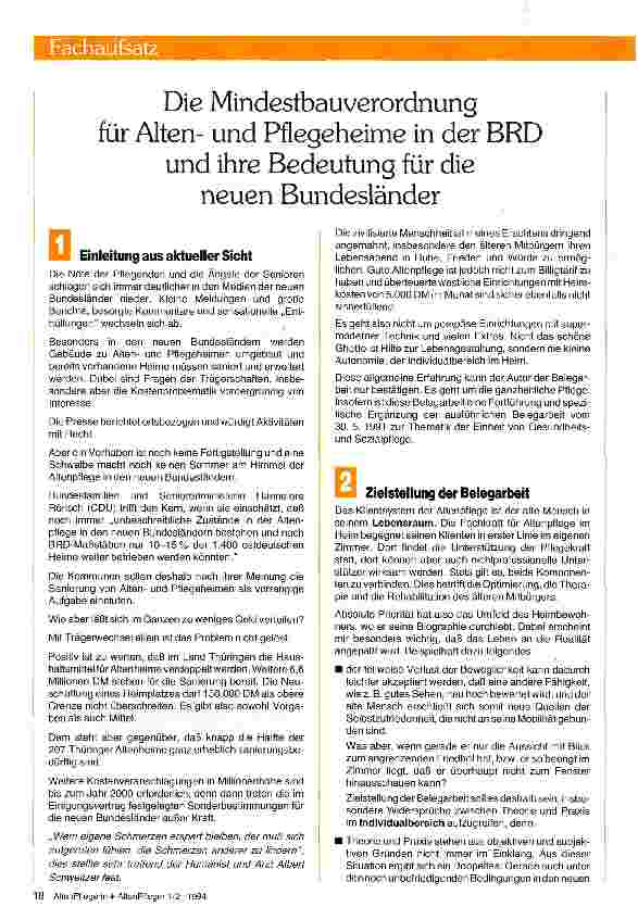 Vorschauseite 1: Die Mindestbauverordnung für Altenund Pflegeheime in der BRD und ihre Bedeutung für die neuen Bundesländer