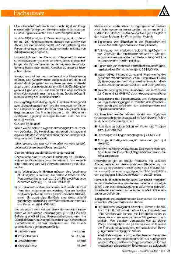 Vorschauseite 4: Die Mindestbauverordnung für Altenund Pflegeheime in der BRD und ihre Bedeutung für die neuen Bundesländer
