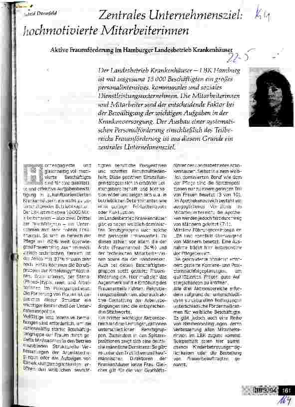 Vorschauseite 1: Zentrales Unternehmensziel: hochmotivierte Mitarbeiterinnen Aktive Frauenförderung im Hamburger Landesbetrieb Krankenhäuser