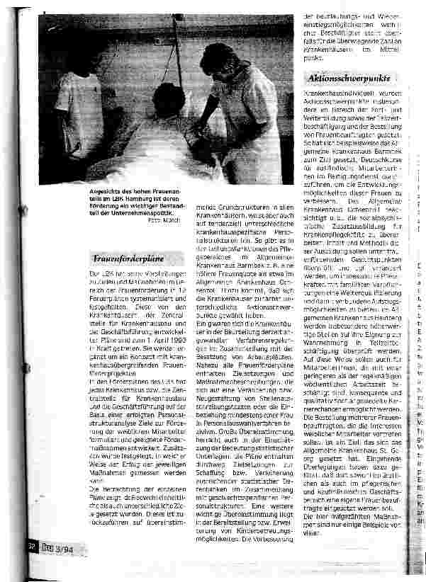 Vorschauseite 2: Zentrales Unternehmensziel: hochmotivierte Mitarbeiterinnen Aktive Frauenförderung im Hamburger Landesbetrieb Krankenhäuser