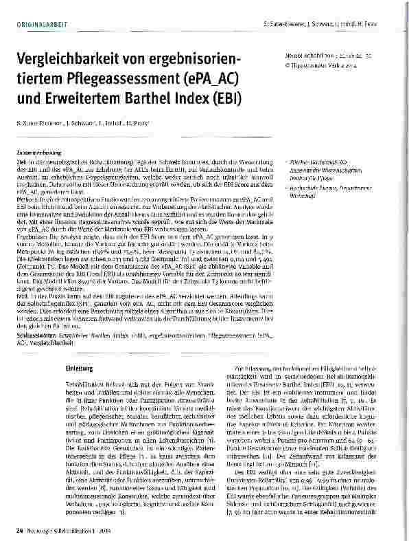 Vorschauseite 1: Vergleichbarkeit von ergebnisorientiertem Pflegeassessment (ePA_AC) und Erweitertem Barthel Index (EBI)
