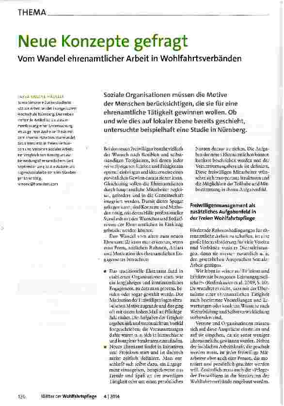 Vorschauseite 1: Neue Konzepte gefragt Vom Wandel ehrenamtlicher Arbeit in Wohlfahrtsverbänden