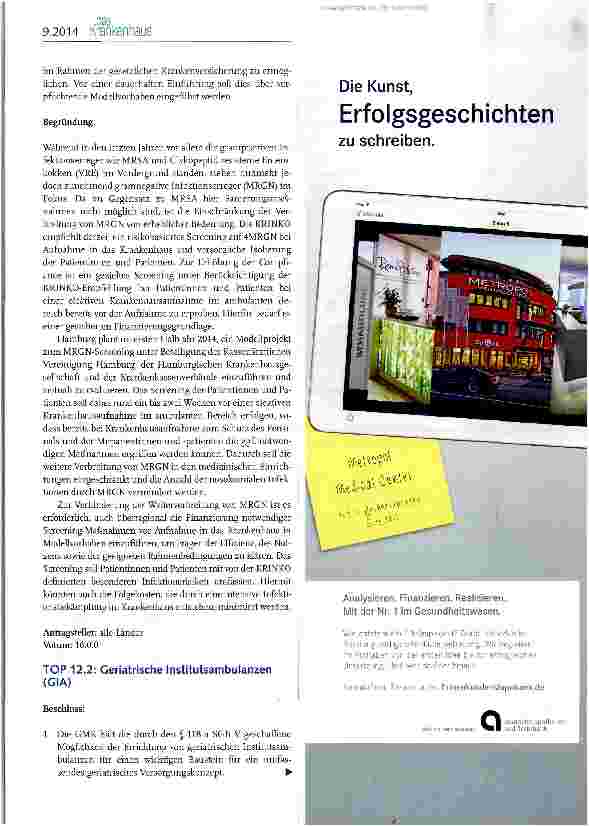Vorschauseite 2: GAAK-Beschlüsse zur Gesundheitsund Krankenhauspolitik