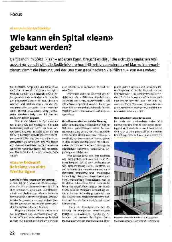 Vorschauseite 1: Wie kann ein Spital «lean» gebaut werden?